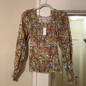 NWT Anthropologie Rouched Banana Tropical Shirt